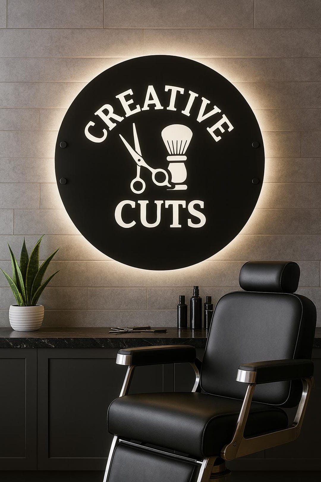 Custom LED Round Barber Sign – Black Backlit 3D Logo Sign for ...