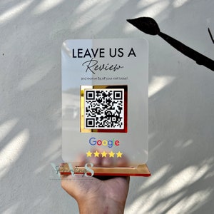 ミニ NFC/QR コード表示サイン、レビュー サイン、QR コード ビジネス サイン、Google レビュー プレート、中小企業マーケティング サイン、フロスト アクリル