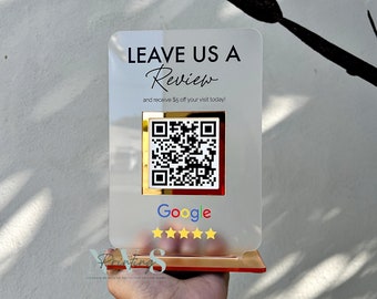 Mini QR Code Display Sign, Review Sign, QR Code Business Sign, Google Review Plaque, Small Business Marketing Sign, Frosted Acrylic
