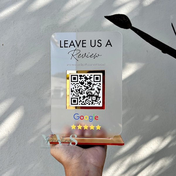 Mini QR Code Display Sign, Review Sign, QR Code Business Sign, Google Review Plaque, Small Business Marketing Sign, Frosted Acrylic