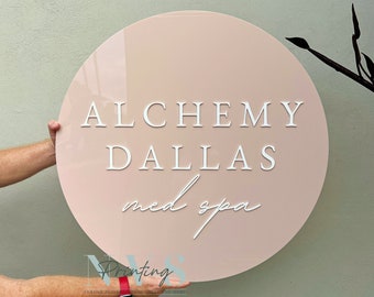 Round Business Logo Sign, 3D Door Wall Sign, Custom Acrylic Signage, Blush Pink, Gold, Rose Gold, Hanging Business Office