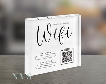 Wifi Acrylic Block Plaque with Password Info and QR Code Office Cafe Shop House Internet