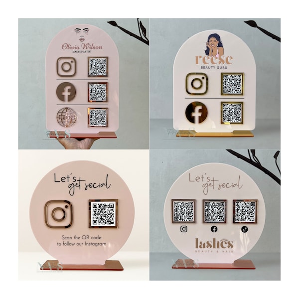 QR Code Business Instagram Facebook Social Media Sign for Salon Beauty Hairdresser, QR code display stand