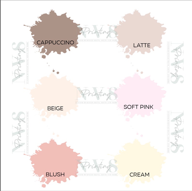 colour swatches for skin tone colors, dark taupe, pink blush, beige, soft pink, blush and cream