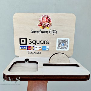 Square Reader Visitenkarten Halter | Zahlung Holzschild | Holz Display Schild Ständer | Geschäftsschild aus Holz