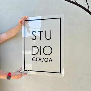 3D Acrylic Business Logo Sign: Frosted Rectangle, Mirror Border