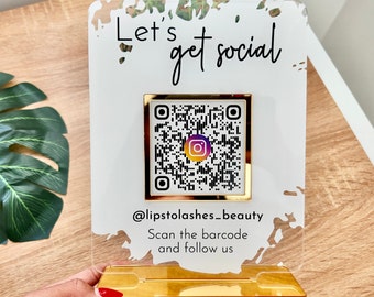 QR Code Social Media Business Sign, Instagram QR Sign, Tipping Sign, Small Business Marketing, Custom Wedding or Event Plaque, Pop Up Shop