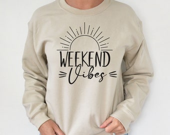 Vibras de fin de semana SVG / Diseño de cita divertida y relajada / Archivo de corte de camiseta relajante / Silueta de Cricut