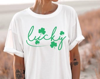 Lucky SVG | St Patricks Day Word Design | Simple Clover Shirt Cut File | Cricut Silhouette