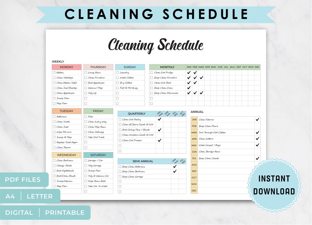 Editable Cleaning Checklist Digital & Printable Schedule - Etsy Australia