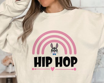 Diseño de camiseta con un divertido conejito de Pascua SVG/arcoíris de hip hop (descarga digital)