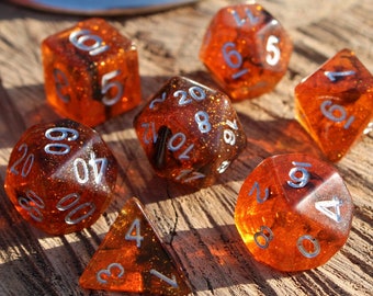 Orange Spice Dice - Dungeons and Dragons Dice Set | 7 Polyhedral Dice | RPG Dice | Tabletop Roleplaying