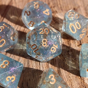 Dados Atolón Dorado - Juego de dados de Dungeons and Dragons / 7 dados poliédricos / Dados de rol / Juegos de rol de mesa