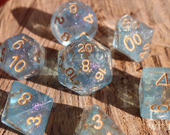 Dés Atoll dorés - Ensemble de dés Donjons et Dragons | 7 dés polyédriques | Dés RPG | Jeux de rôle sur table