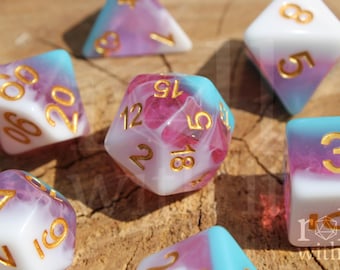 Dés Sorbet Pays des Merveilles - Ensemble de dés Donjons et Dragons | 7 dés polyédriques | Dés RPG | Jeux de rôle sur table