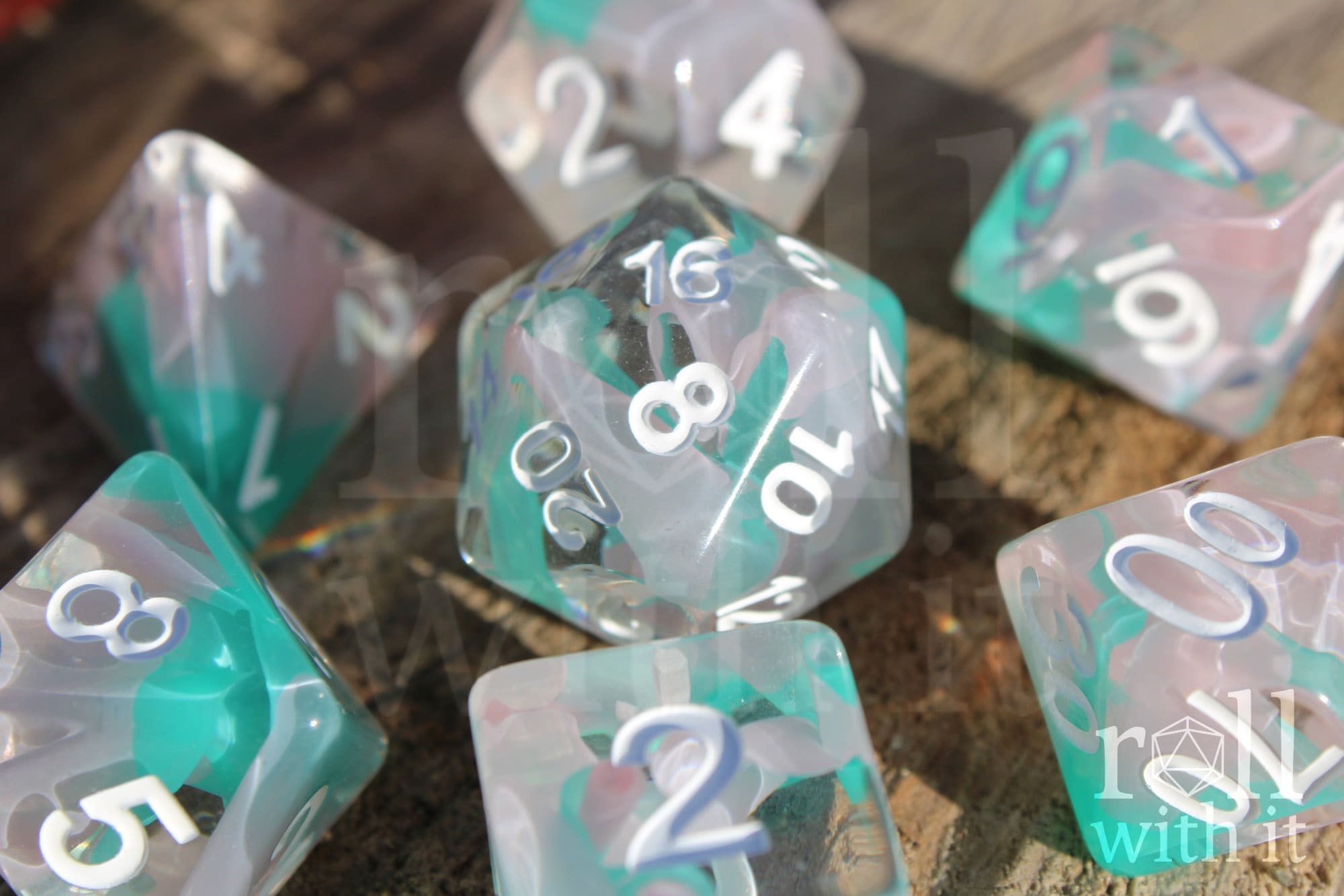 Blue Marble Swirl Polyhedral Dice Set - 7 Piece RPG Dice With D20, D12, D10, D8, D6, D4, D00 For D&D, Pathfinder - View #2