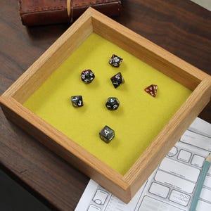 Solid Red Oak Dice Tray – Wool Lined Felt Base - Chartreuse Yellow - Tabletop Accessory - 5e TTRPG Gift