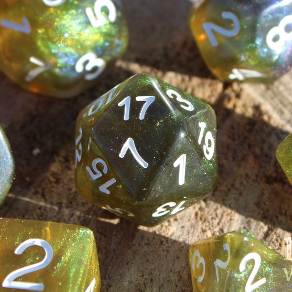 Olive Fen Dice - Dungeons and Dragons Dice Set | 7 Polyhedral Dice | RPG Dice | Tabletop Roleplaying