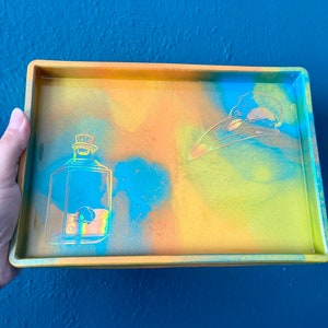Colorful gothic decorative tray - handmade rolling tray - skull resin gift