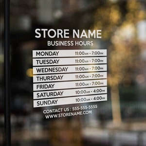 Custom Business Hours Sign Vinyl Decal • Store Front Signs • Business Vinyl Decal • Hours of Operation • Store Hours Graphic