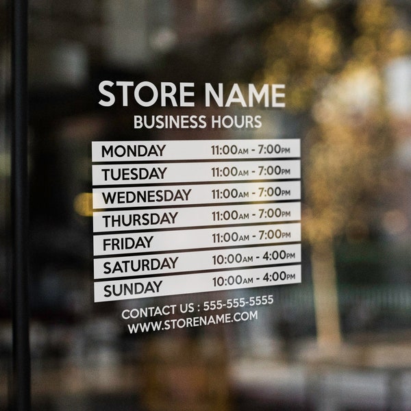 Custom Business Hours Sign Vinyl Decal • Store Front Signs • Business Vinyl Decal • Hours of Operation • Store Hours Graphic