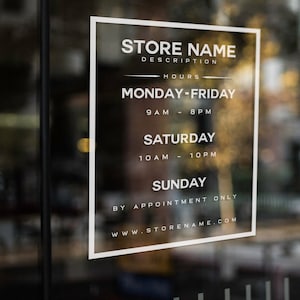 Custom Business Hours Sign Vinyl Decal • Store Front Signs • Business Vinyl Decal • Hours of Operation • Store Hours Graphic