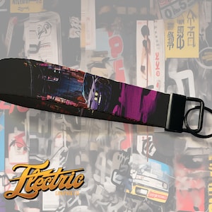 JDM tokyo night Keychain Wristlet | Key Strap | Key Fob | JDM Lanyard for Keys | Custom Car Wrist Strap Key Chain