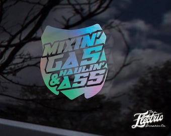 Custom Motocross mixin gas and haulin ass Vinyl Decal Custom Dirt bike Mx Number Plate, Moto number Vinyl Sticker