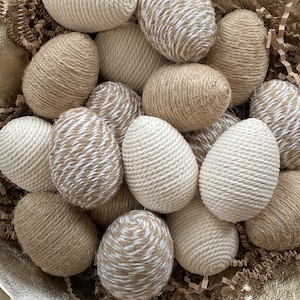 Jute Wrapped Easter Eggs: Primitive Bowl Fillers, Set of 6