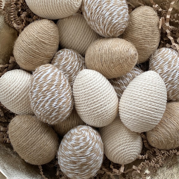 Set of 6 primitive jute / rope wrapped Easter eggs / decorative eggs