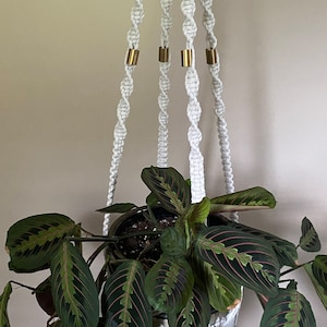 Handmade White Macrame Plant Hanger: Boho Indoor/Outdoor Decor