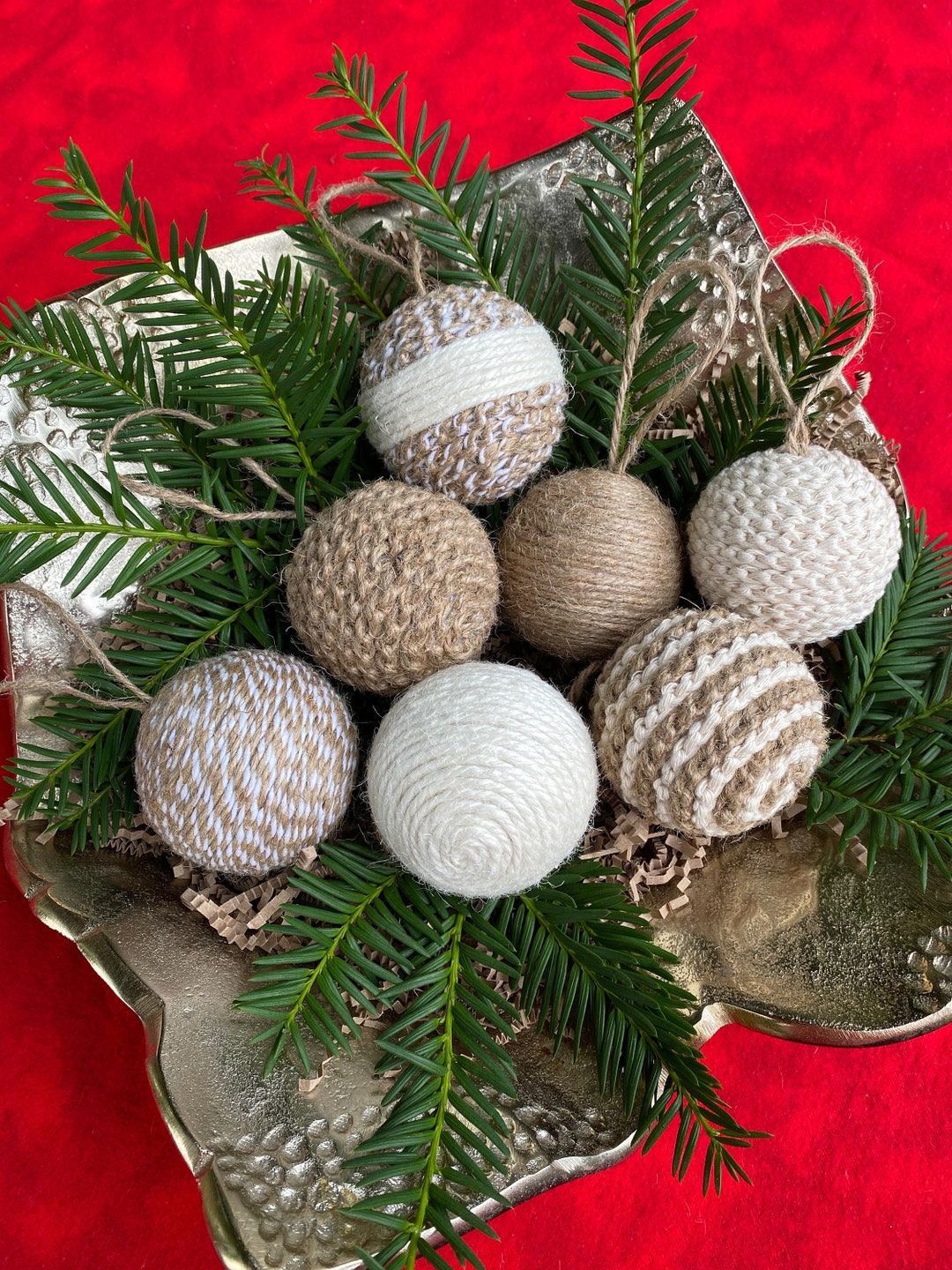 Boho Christmas Ball Ornament, Rustic Ornament, Snowball Ornament, Boho
