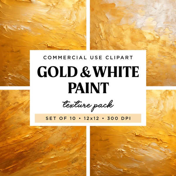 Gold & White Paint Texture Clipart, 12x12 Digital Paper, Thick Paint Background, Gold Texture, Gold Background, Scrapbooking, Commercial Use