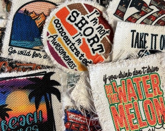 Rustic White Burlap Pre-Frayed Sublimation Hat Patch