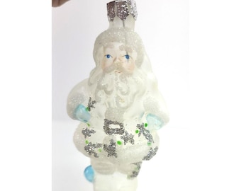 Vtg Holiday Treasures Hand Crafted Glass Santa Ornament 2001