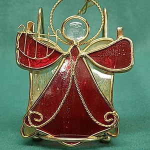 Christmas Tree Ornament Red Angel Vintage Stained Glass Suncatcher