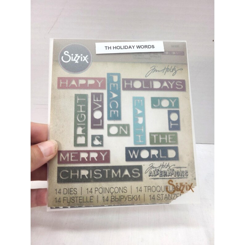 Sizzix Tim Holtz Alterations Thinlits "HOLIDAY WORDS " #661601 14 Die Set image 3