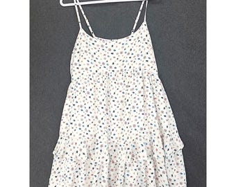 Vestido corto vintage SO Goods For Life con volantes y estampado floral claro, talla L, estilo playero/de resort/vacaciones.