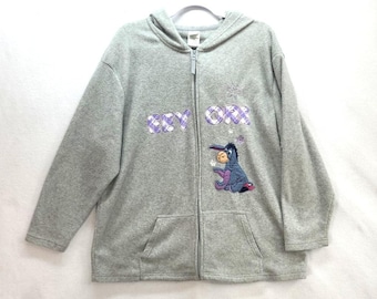 Vintage Disney Womans Eeyore Full Zip Fleece Hoodie Sz 2X Grey