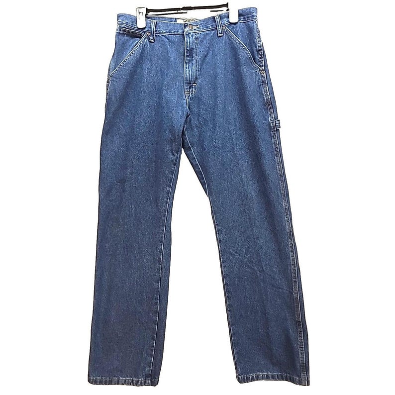Vaqueros vintage Wrangler Carpenter de tiro alto, 33 x 32, lavado oscuro, pierna recta imagen 1