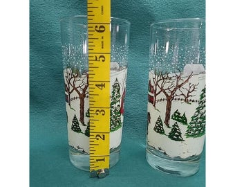 4 Vintage Libbey Currier and Ives Tumbler Glasses Winter Scene