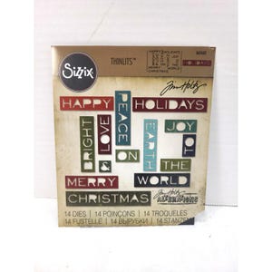 Sizzix Tim Holtz Alterations Thinlits "HOLIDAY WORDS " #661601 14 Die Set