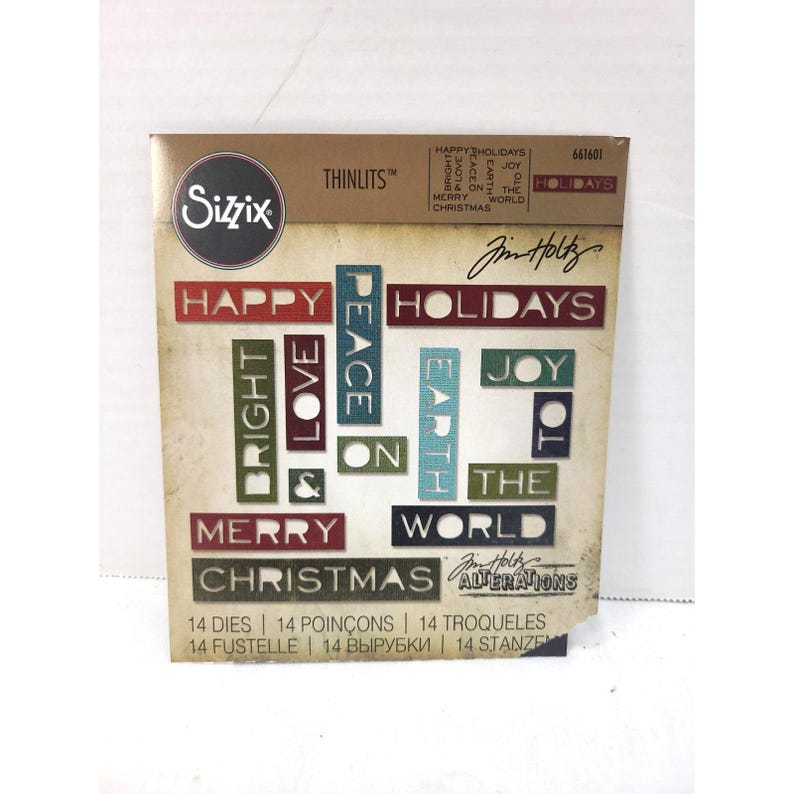 Sizzix Tim Holtz Alterations Thinlits "HOLIDAY WORDS " #661601 14 Die Set image 1