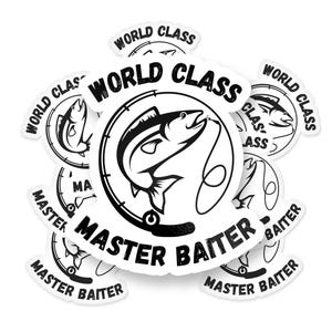 Adesivo Master Baiter, adesivo da pesca di livello mondiale, adesivo meme, adesivo divertente in vinile impermeabile per laptop, auto, adesivo Hydroflask