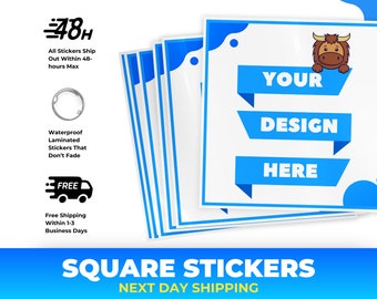 Custom Square Logo Stickers, Waterproof Vinyl Labels