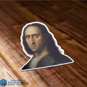 Mona Cage "Mona Lisa Nicolas Cage" Funny Mona Lisa Nick Cage, Meme Sticker Parody Sticker, Hydroflask Sticker, Funny Sticker