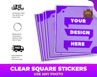 Custom Clear Square Stickers, Personalized Transparent Labels, 24hr Turnaround