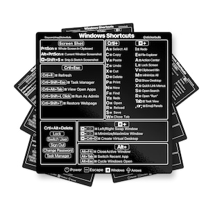Windows or Intel (Windows 7, Windows 10, Windows 11) Black Keyboard Shortcut Waterproof Vinyl Sticker For Laptops, Windows Shortcut Sticker