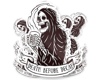 Death Before Decaf Sticker, Coffee Lover Decal, (5 PACK) BOGO