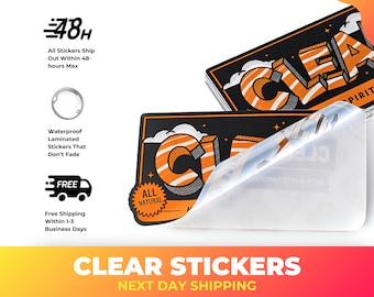 Custom Clear Stickers, Personalized Transparent Labels, Next Day Shipping